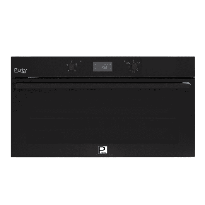 Purity Built-in Set, 90cm Extractor Hood, 1000 m³/h Extraction Power, ROSE PLUS BL 90CM - Black+ 90cm Gas Oven, 97 Liters, Digital, OPT902GGD - Black + 90cm Gas Hob, 5 Burners, Heavy Cast Iron Pan Supports, HPT911G - Black