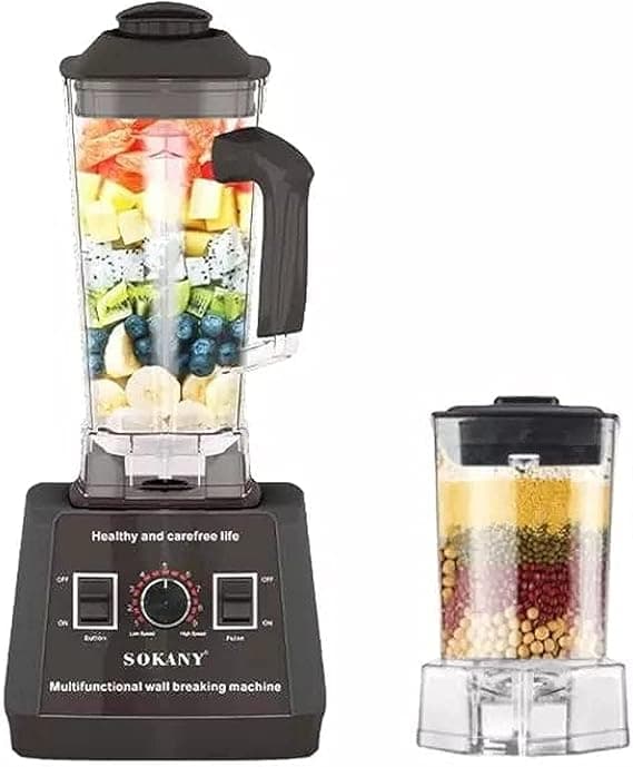 Sokany Electric Blender, 5000 Watt, High Power, SK-666 - Transparent Black