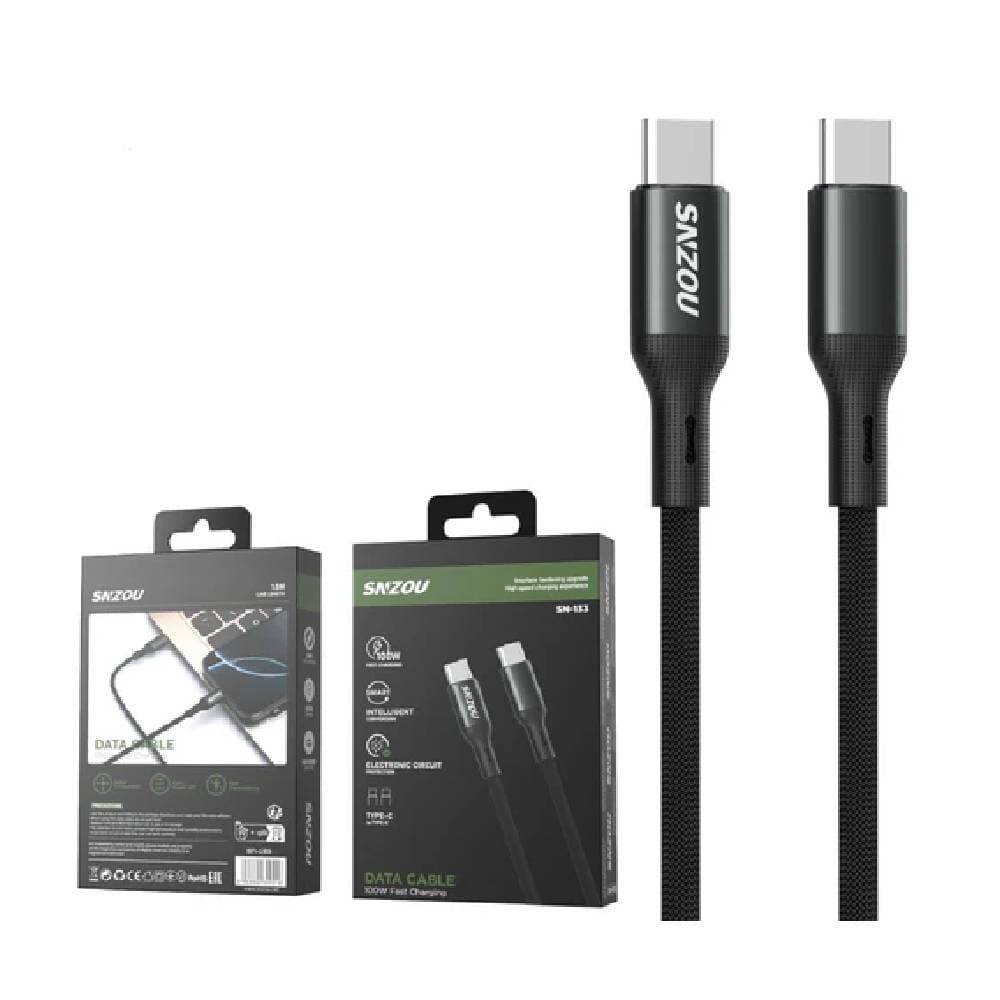 Snzou SN-133 PowerSync 100W Type-C to Type-C 1m Cable - Black