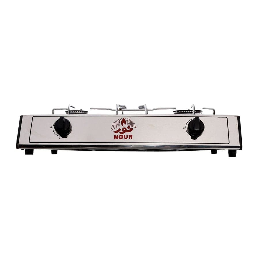 Nour Gas Cooker, Stainless Steel, 2 Burners - Silver