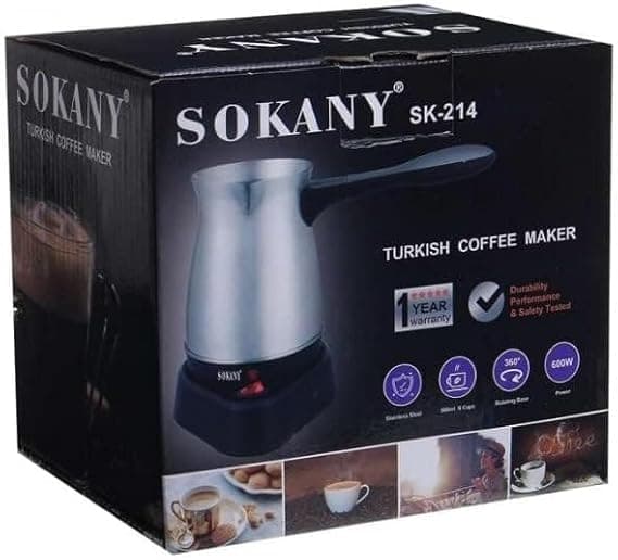 Sokany SK-214 600W Coffee Kettle with 5-Cup Capacity in Black Silver