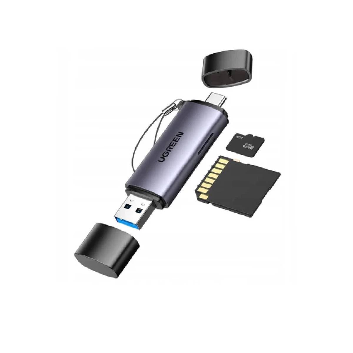 Ugreen Card Reader For SD / micro SD cards on USB-A 3.0 / USB-C 3.0 - Gray