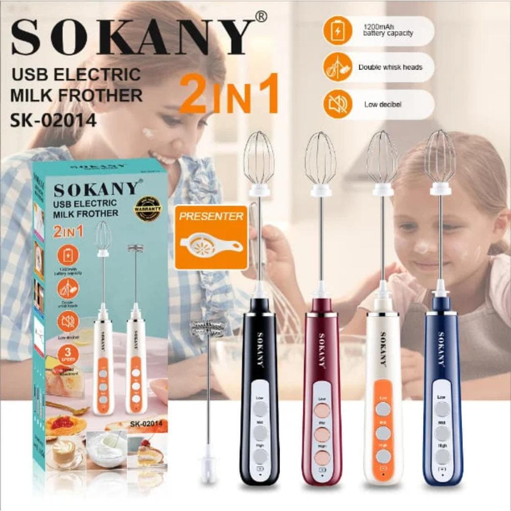 Sokany SK-02014 Nescafe Hand Blender with Frother, Rechargeable - Blue