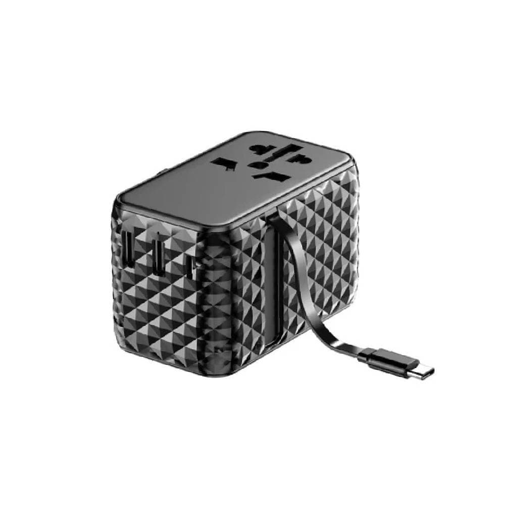 Powerology GaN 20W PD Universal Adapter Retractable, Simultaneous Charging - Black