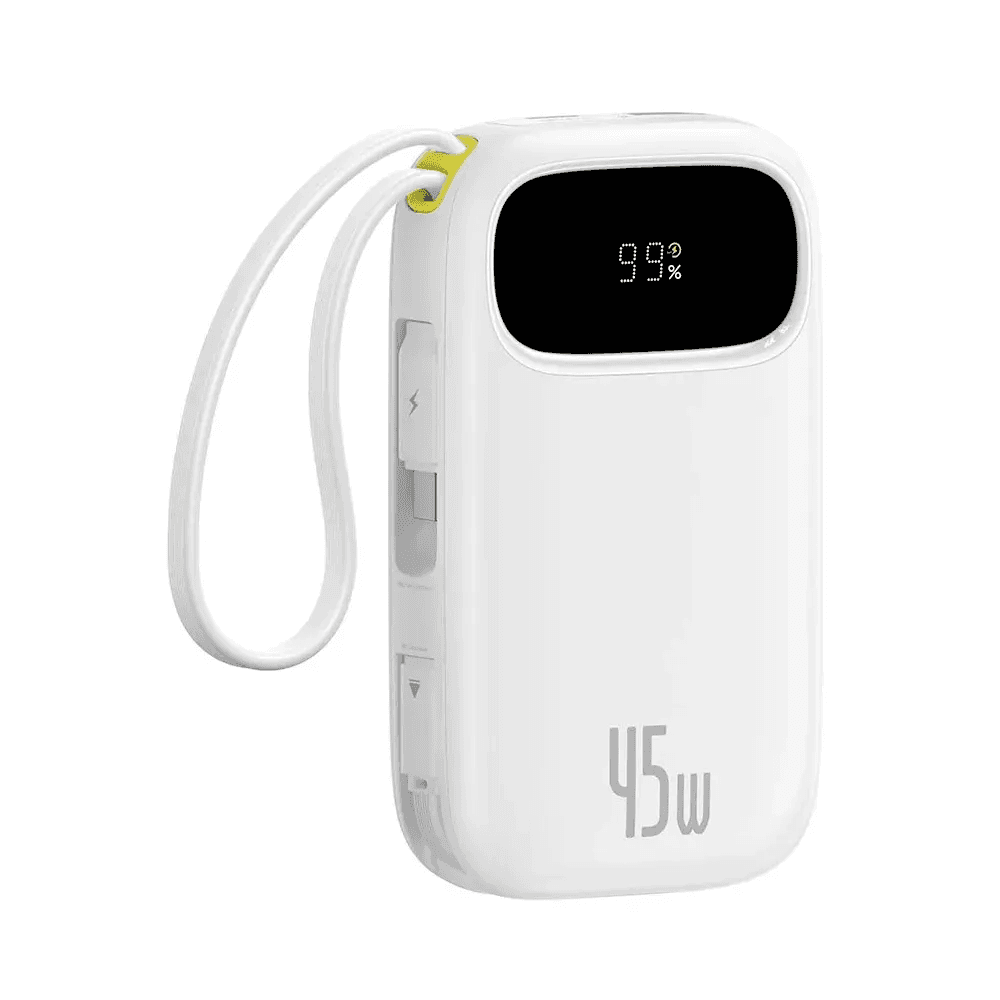 Baseus EnerFill FC31 Digital Display Power Bank With 2 Built-in USB-C Cables 10000mAh, 45W -  Moon White