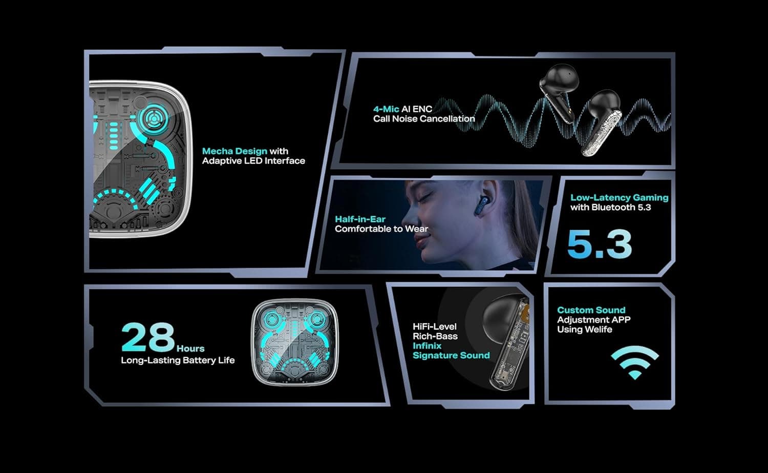 Infinix XBuds 3 GT In-Ear Earbuds, Up to 28 Hours, Black - XE30