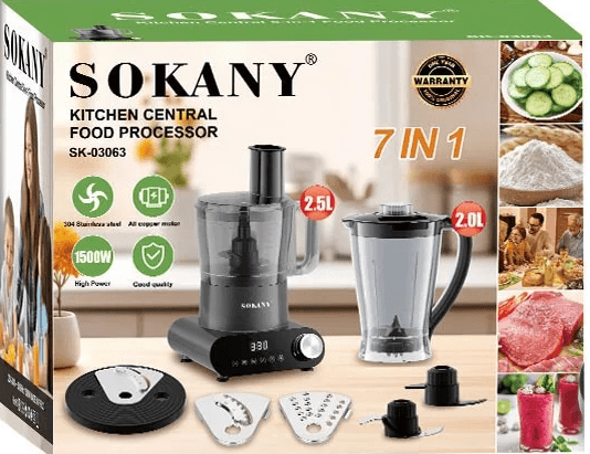 Sokany Food Processor, Digital, 1500 Watts - Silver