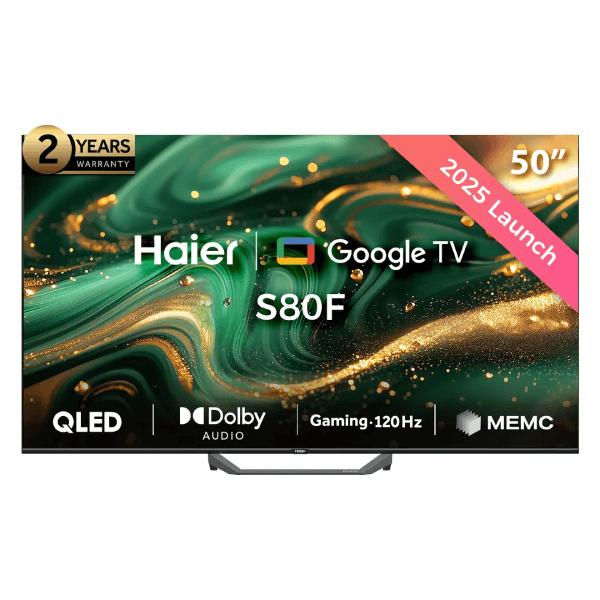 Haier Smart TV, 50 inches, QLED, 4K UHD resolution, with built-in receiver, H50S80F - Black