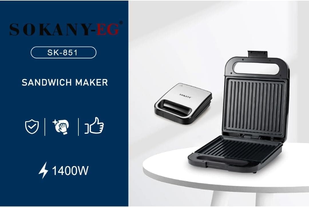 Sokany SK-851 1400W Non-Stick Sandwich Maker in Silver