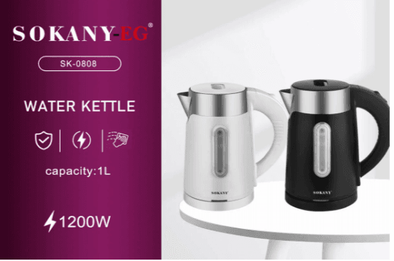 Sokany SK-0808 1L 1200W Electric Water Kettle in Black