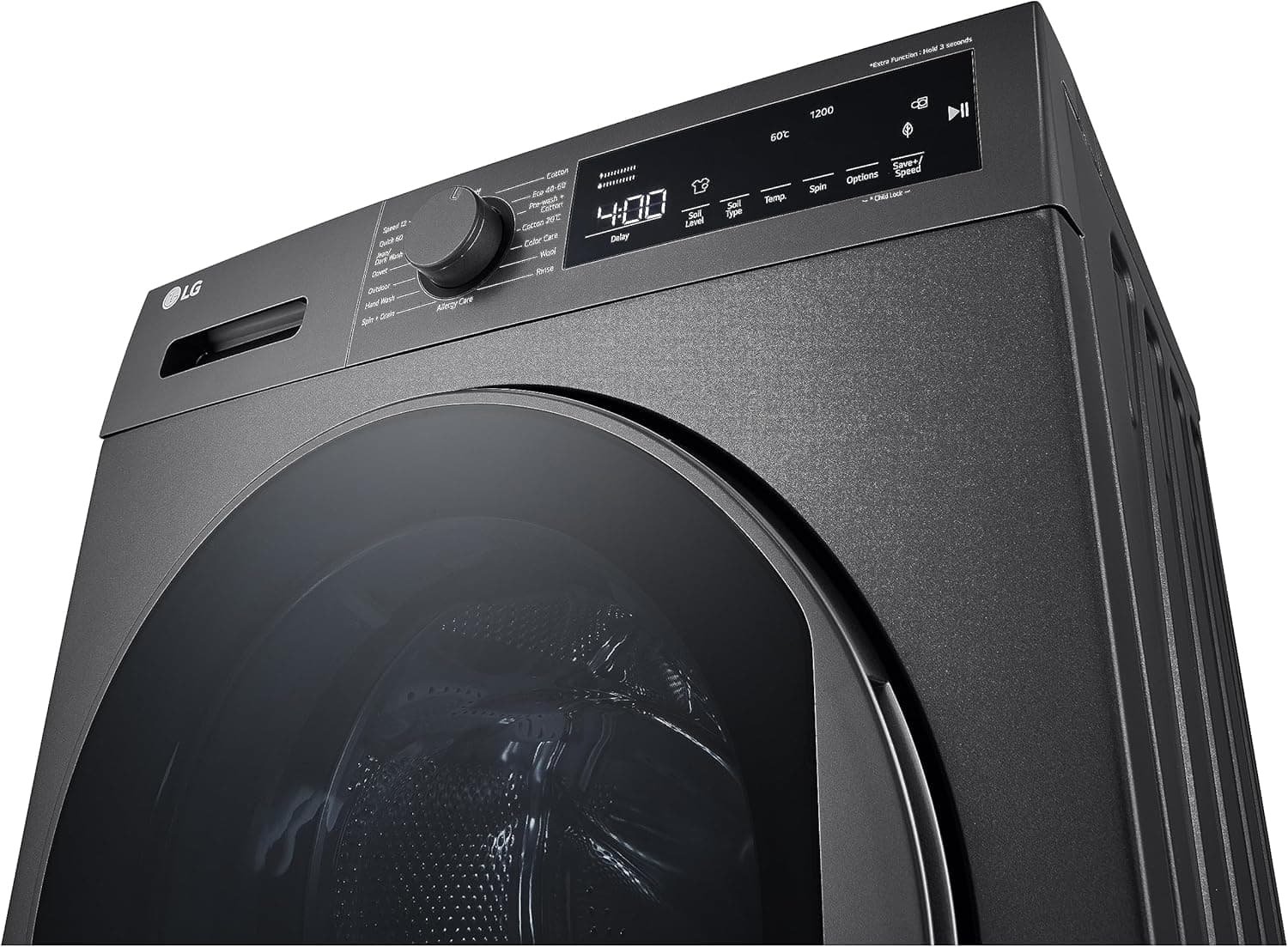 LG F2T2TYM1S.ADSPEEC Washing Machine, Front Load, 12 Speeds, 1200 RPM, 8 kg Capacity- Black