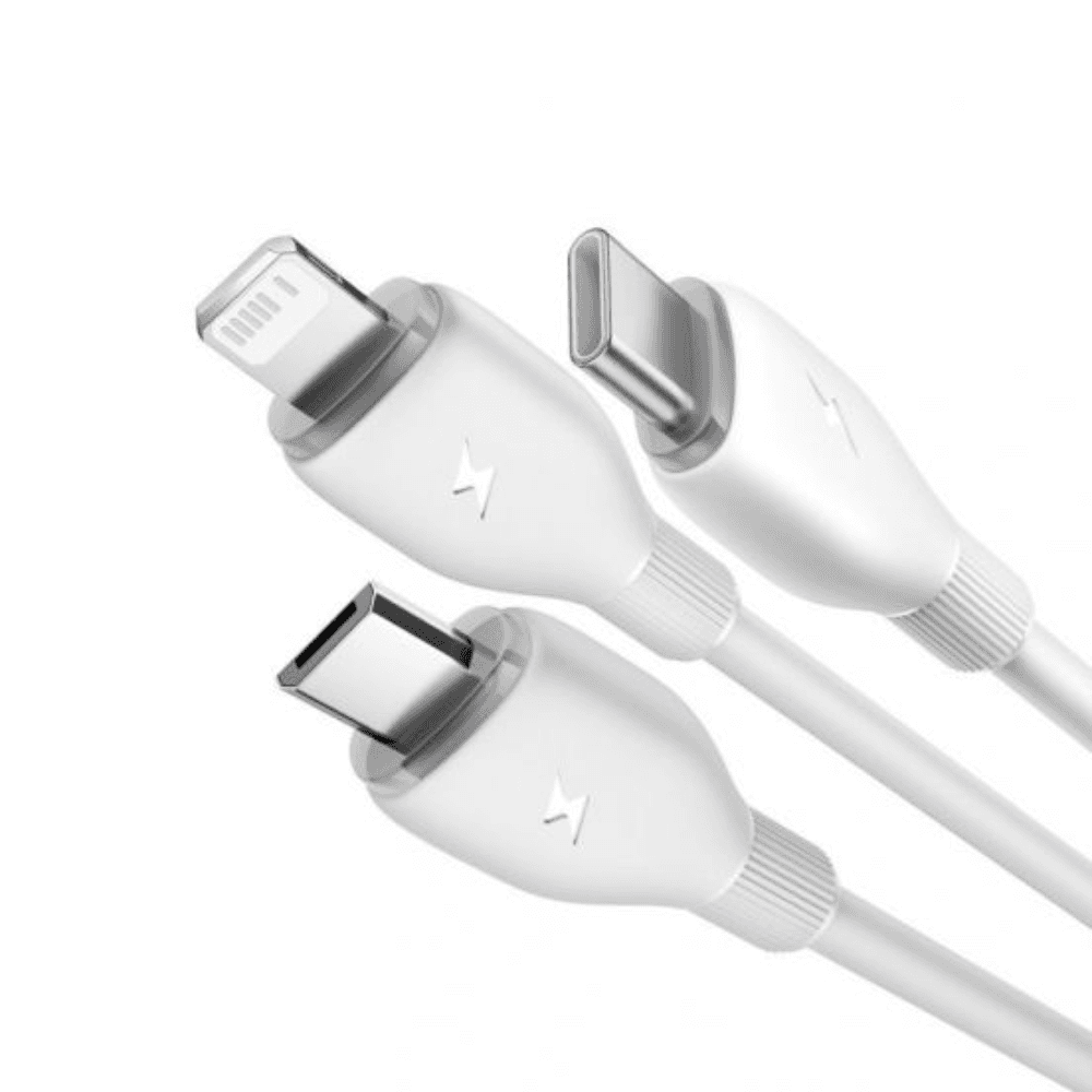 Baseus Ultra-Fast 3in1 Fast Charging Cable USB-A to M+L+C, 3.5A, 0.8m - White