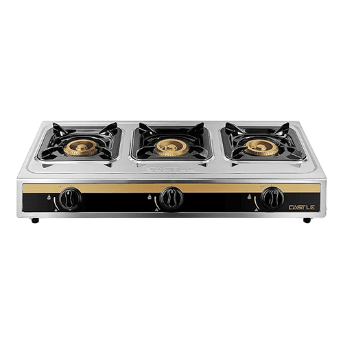 product-Castle Gas Hob Flat Plate, 3 Burners, GS1030S - Silver