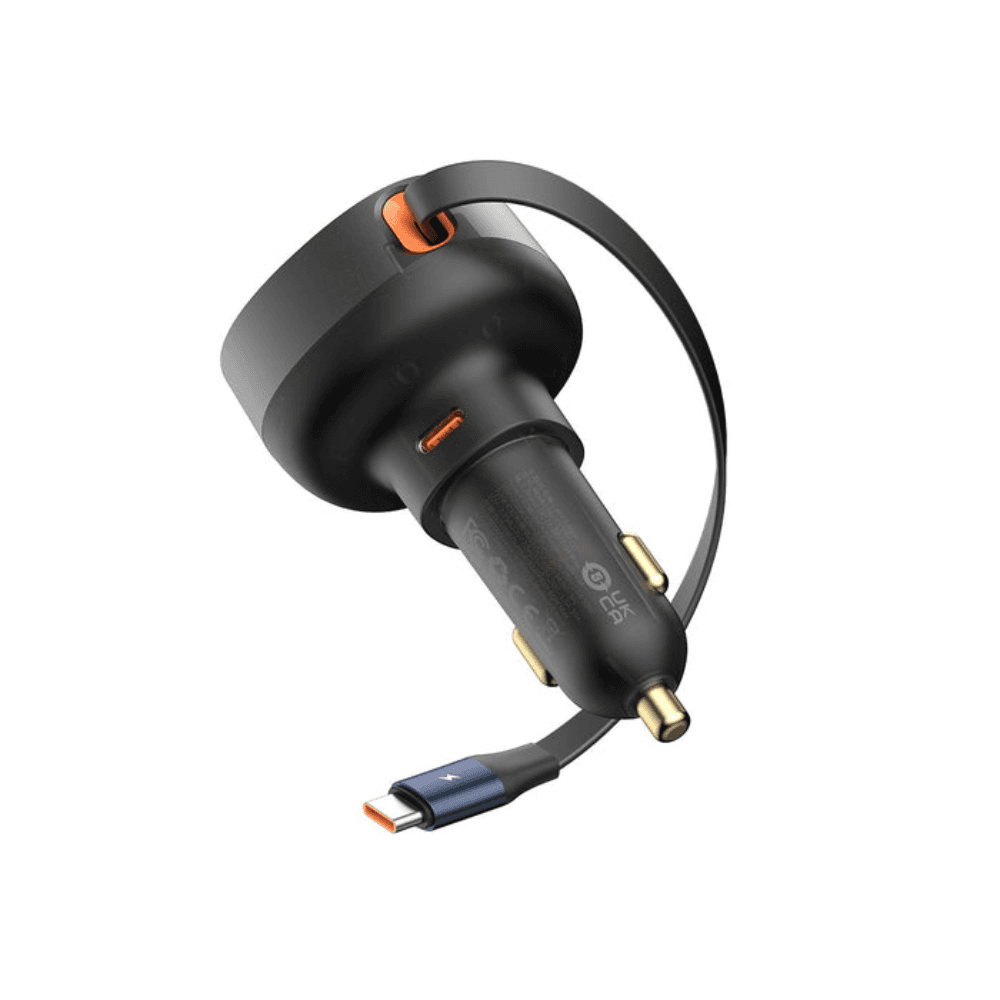 Baseus Enjoyment Pro Retractable USB-C Car Charger, 60Watt - Black