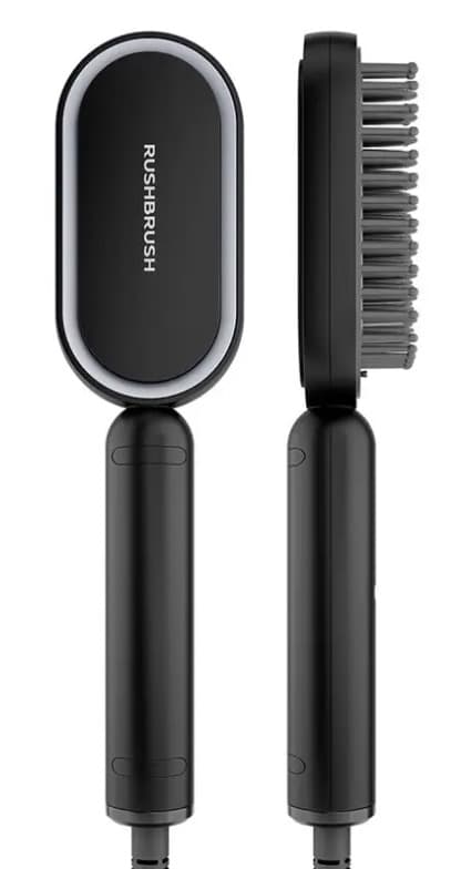 Rush Brush S3 Lite Hair Straightener Brush, Negative Ion Technology, Ceramic Coated Teeth, Heat up to 230° - Black