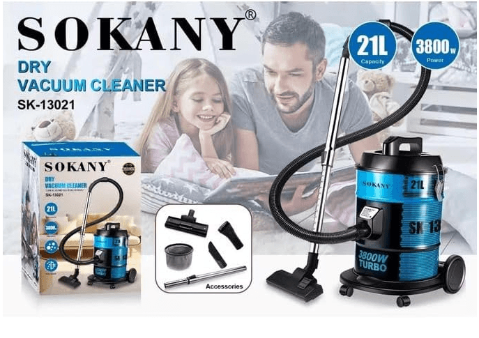 Sokany Barrel Vacuum Cleaner, 21 Liters, 3800 Watts - Blue