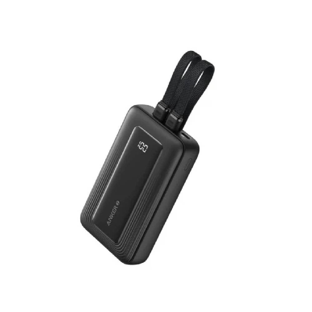 Anker Zolo Digital Wired Power Bank, 10000 mAh, 4 Port, USB-C + USB-A + Dual USB-C Integrated Cable, 35 Watt, Black - A1680H12