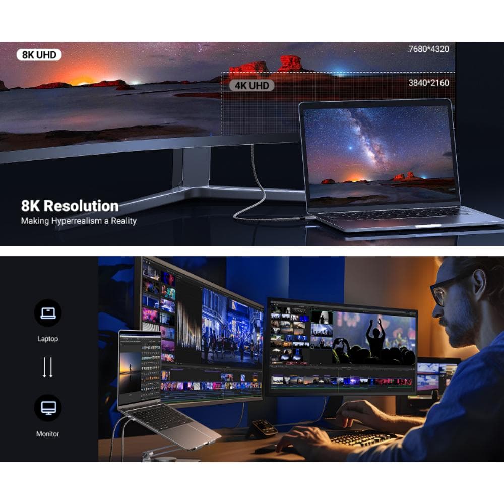 Ugreen 25157 USB-C To Display Port Cable 8K@60Hz 4K@240Hz, 1M - Black