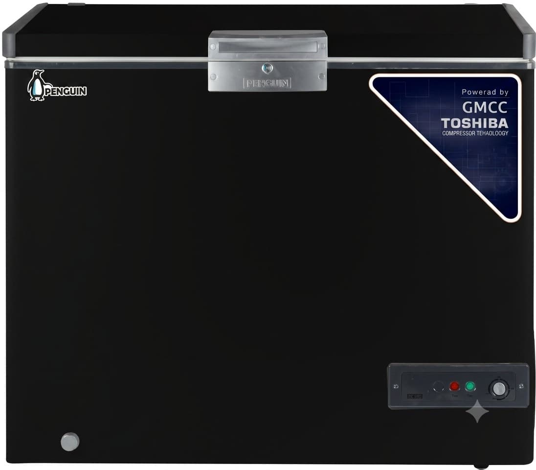 Penguin Stainless Steel  Chest Freezer, 350 Liters, Sliding Glass Door – Black- TOSHIBA GMCC Inverter Compressor