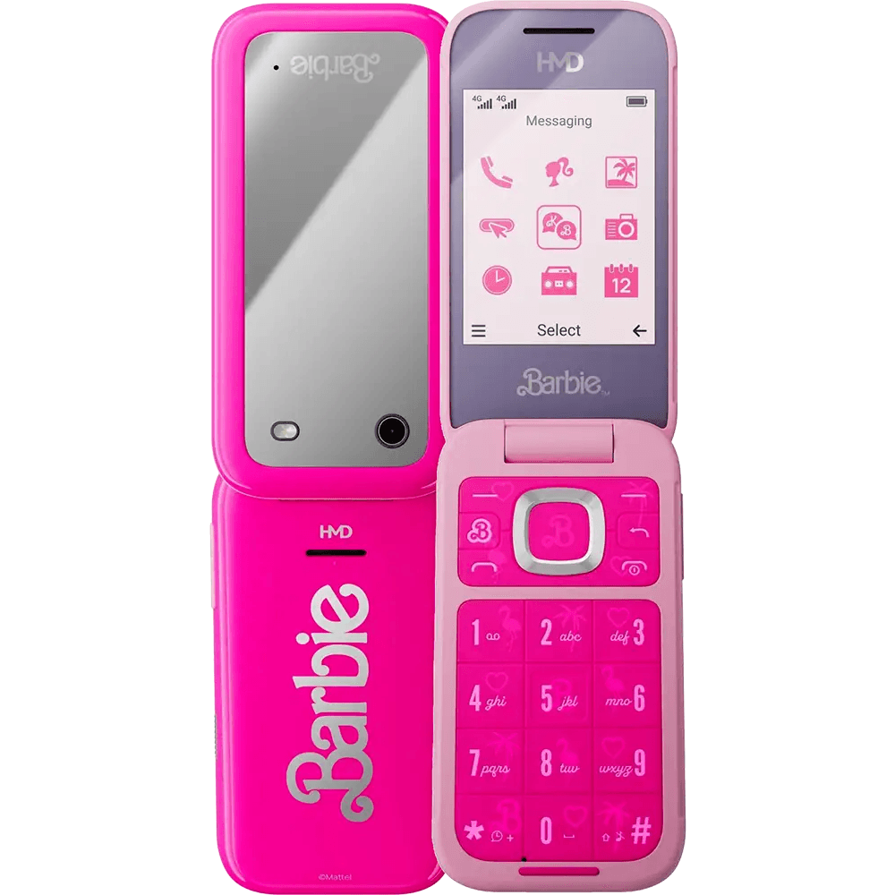HMD Barbie Dual SIM Flip Phone, 128MB, 4G LTE - Power Pink