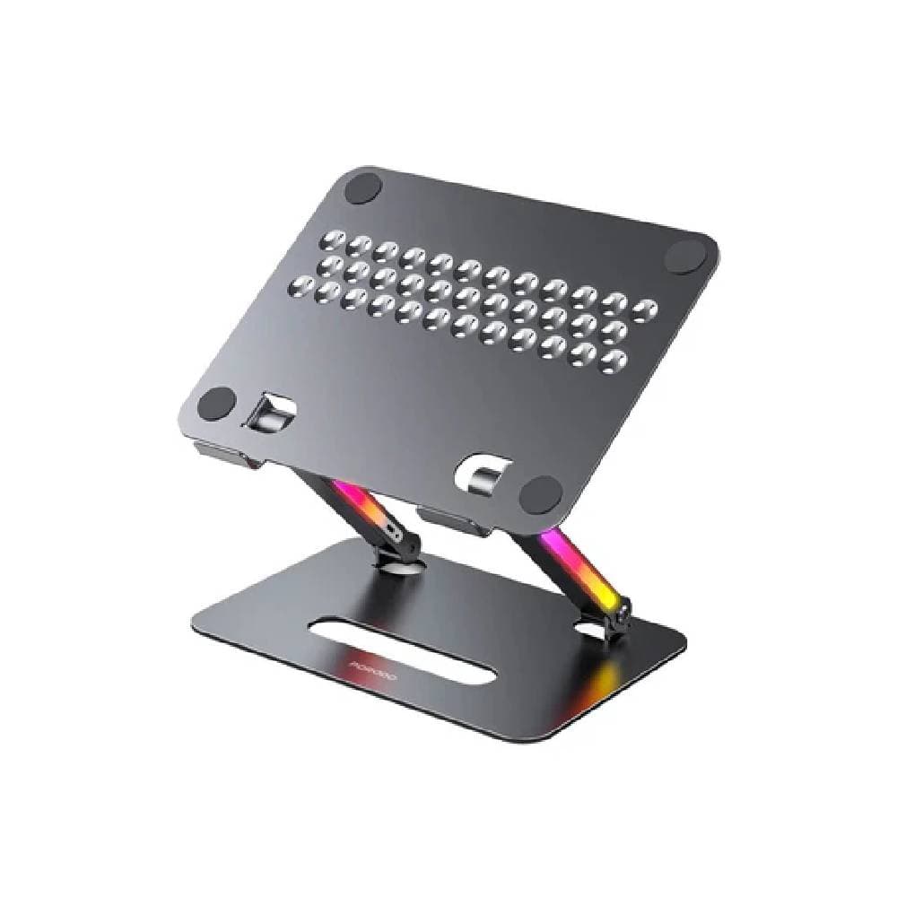 حامل كمبيوتر محمول من الألومنيوم بورودو للألعاب، مقاس 17.3 بوصة، مزود بمروحة تبريد RGB للكمبيوتر المحمول - رمادي