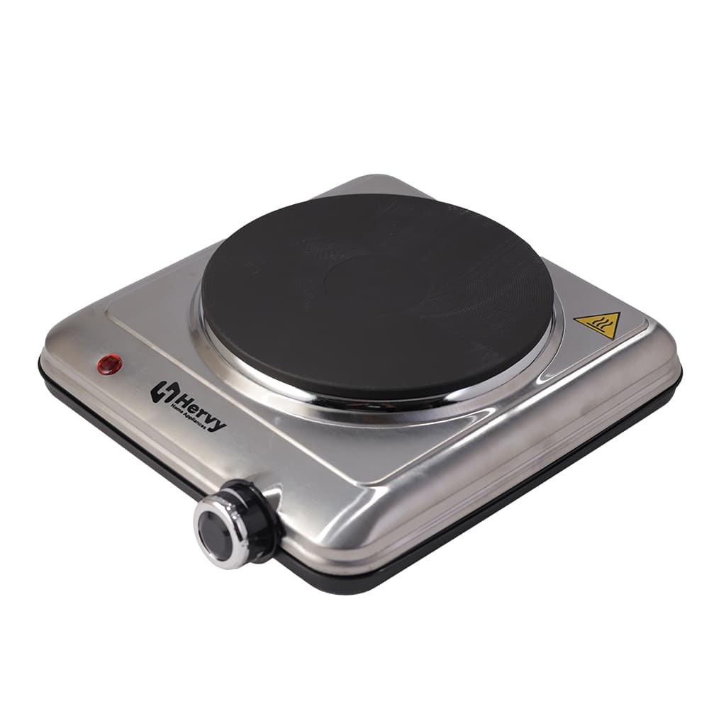 Hervy Electric Heater, 1 Burner, 1500 Watts, Thermostat Control, Stainless Steel Body - Silver