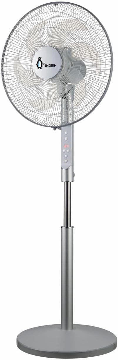 Penguin Breeze Pro Stand Fan, 6 Blades, 18 Inch, Digital with Remote - Silver, PF006