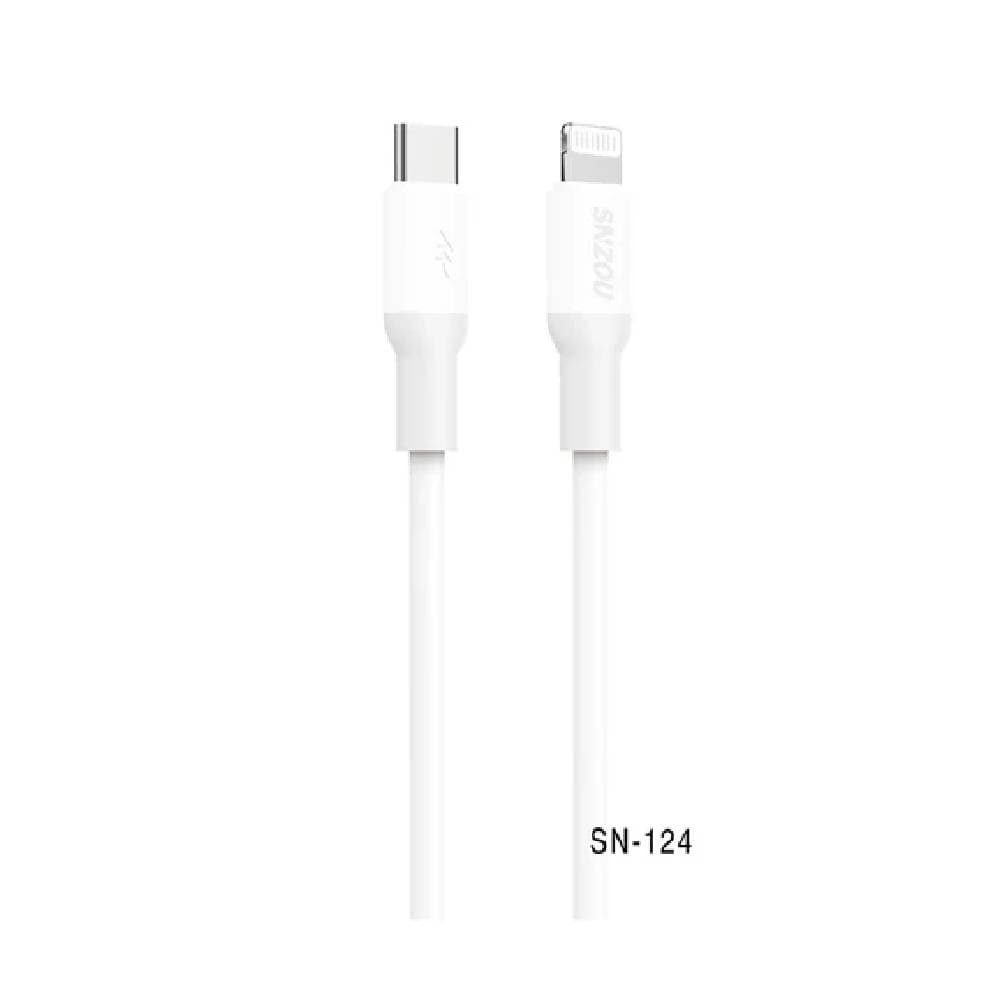 كابل الشحن السريع سنزو SN-124 بقوة 27 واط منمن النوع C إلى لايتنينج بطول 1 متر - أبيض