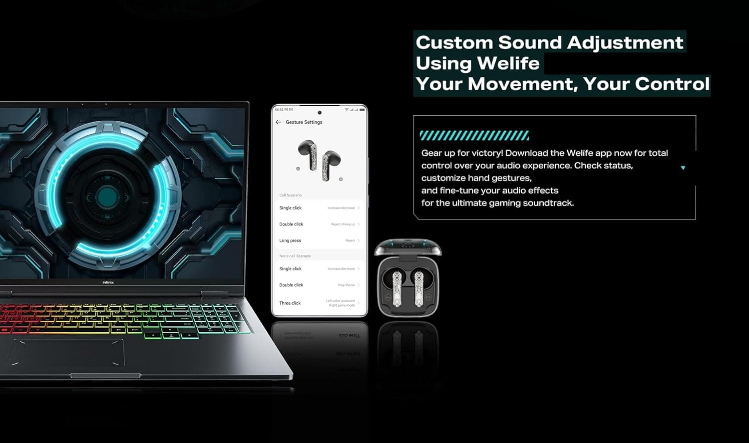 Infinix XBuds 3 GT In-Ear Earbuds, Up to 28 Hours, Black - XE30