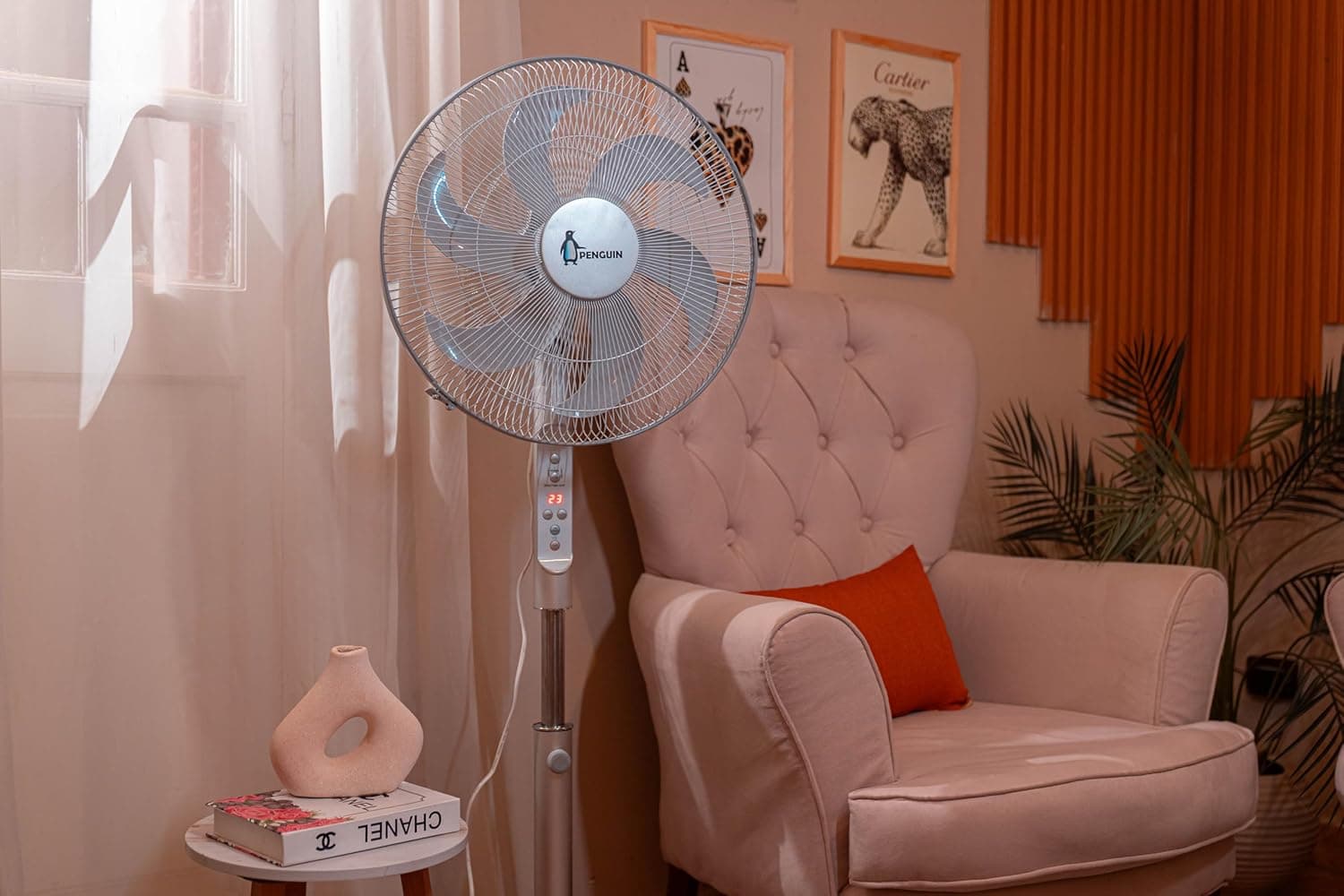 Penguin Breeze Pro Stand Fan, 6 Blades, 18 Inch, Digital with Remote - Silver, PF006