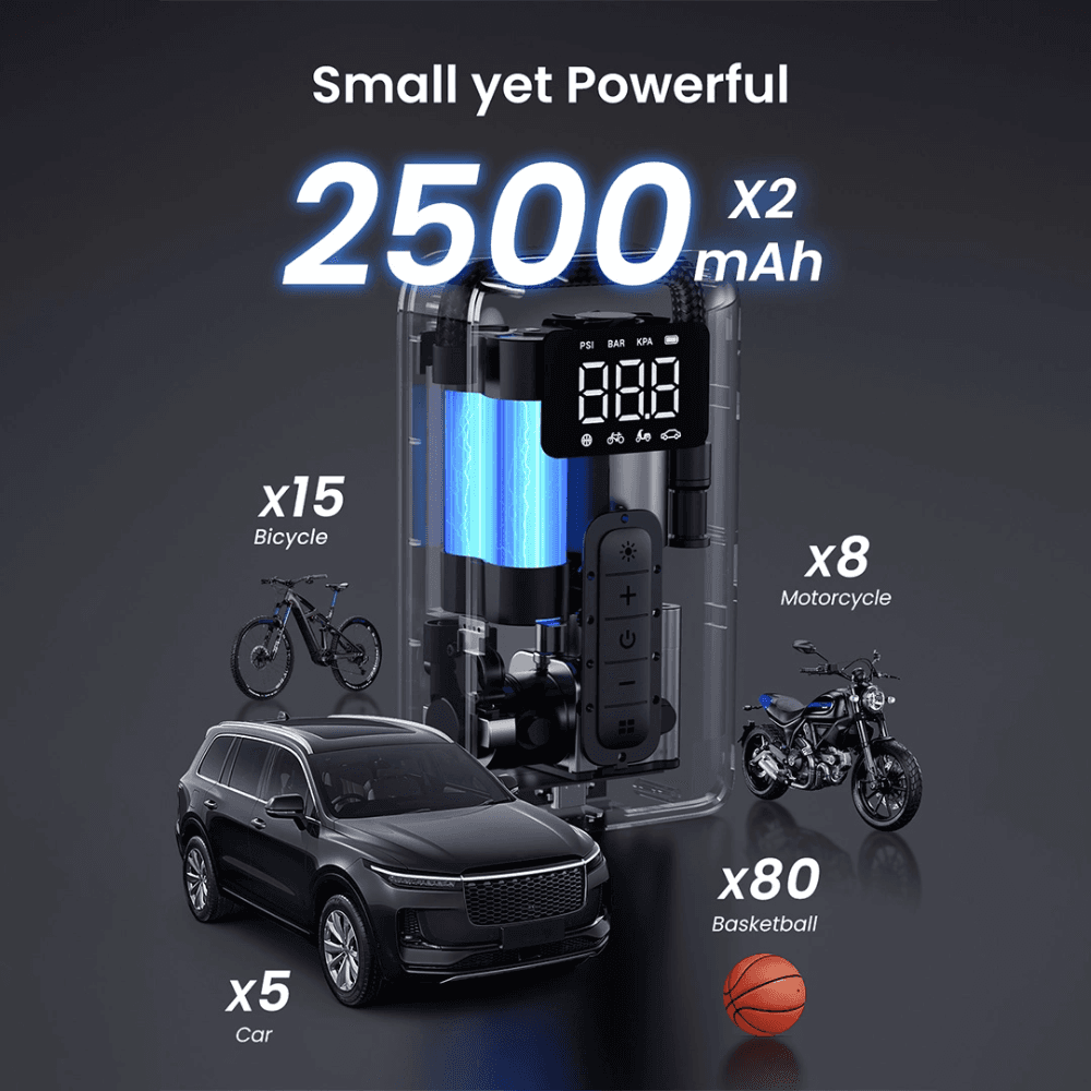 Ugreen CD259 Air Compressor with Battery and LED Lighting - Black