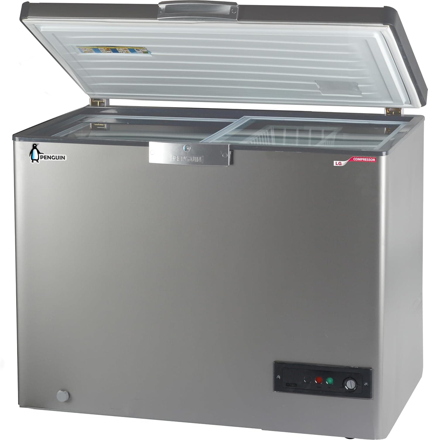 فريزر أفقي مقاوم للصدأ بنجوين، 317 لتر  باب زجاج جرار - فضي، ES350