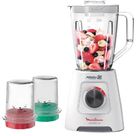 Moulinex Electric Blender, 800 Watt, 2 Litre, 2 Speeds, Grinder and Grater, LM4231EG - White