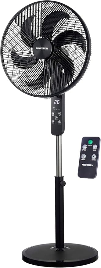 Media Tech Stand Fan, 18 Inch, 6 Blades, 3 Speeds, Remote Control, MT-SF46R - Black