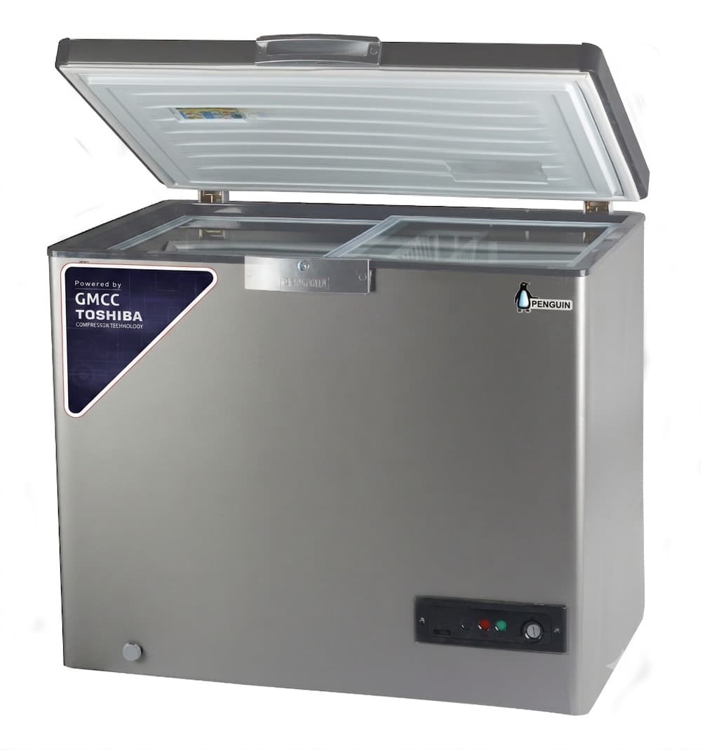 Penguin Stainless Steel Chest Freezer, 250 Liters, Sliding Glass Door – Silver- TOSHIBA GMCC Inverter Compressor