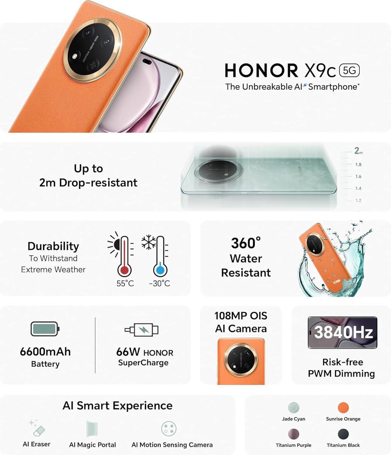 Honor X9C Dual SIM, 256GB, 12GB RAM, 5G - Sunrise Orange (Local Warranty) 
