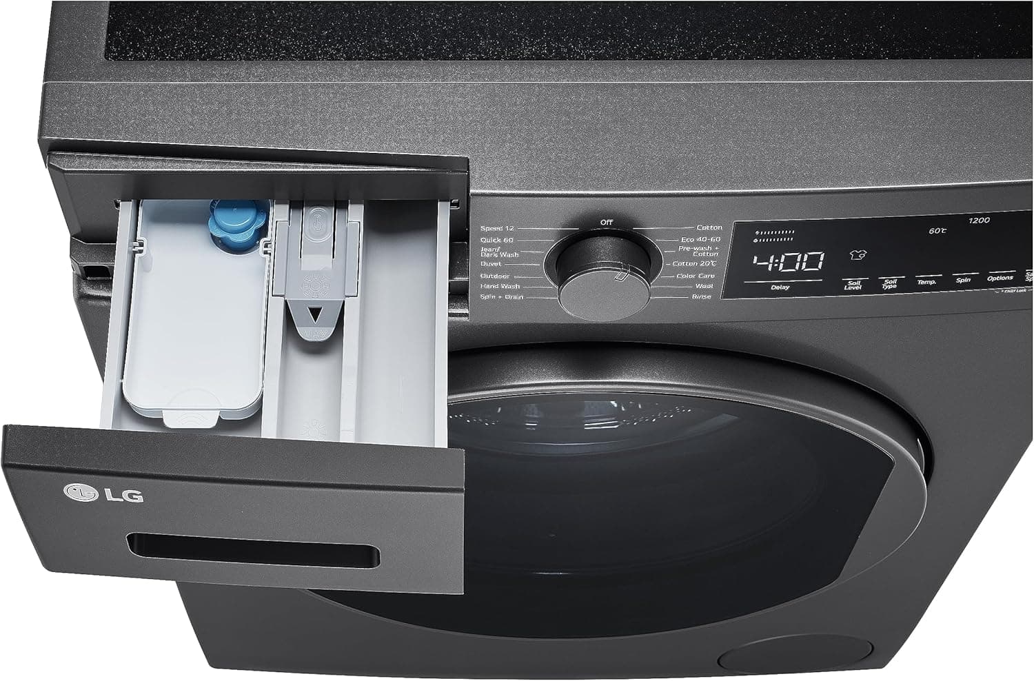 LG F2T2TYM1S.ADSPEEC Washing Machine, Front Load, 12 Speeds, 1200 RPM, 8 kg Capacity- Black