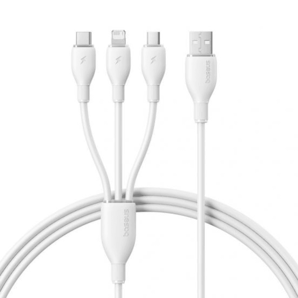 Baseus Ultra-Fast 3in1 Fast Charging Cable USB-A to M+L+C, 3.5A, 0.8m - White