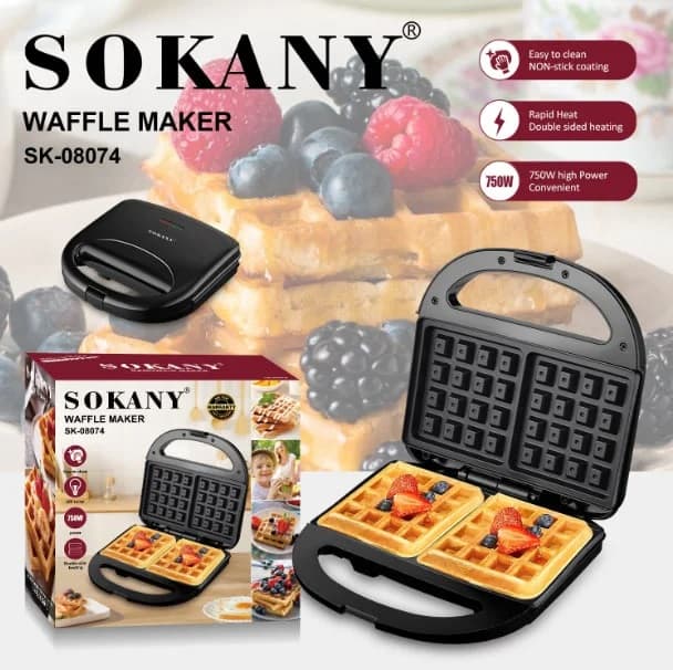 Sokany Waffle Maker, 750W - Silver Black