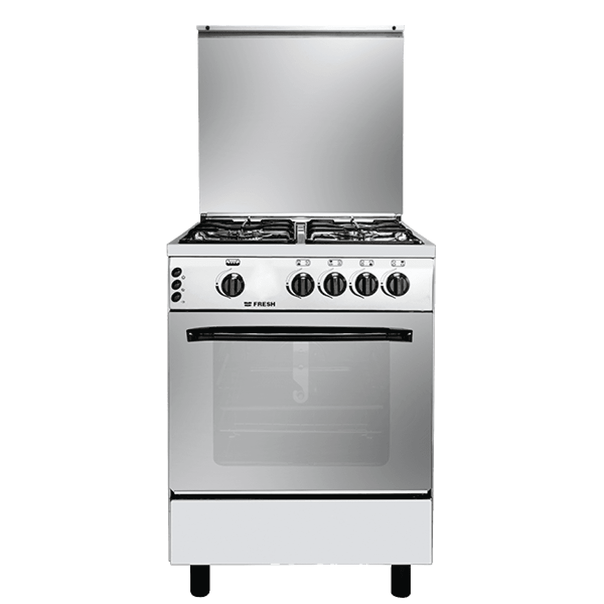 فريش رينبو بوتاجاز غاز، 4 شعلة، 60 سم، مروحة، اشعال كامل، ستانلس، 6630 - فضي