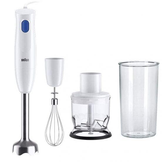 براون مالتي كويك 1 هاند بلندر، 450 واط، 600 مل، مع مضرب ومفرمة، MQ10.202MWH - أبيض