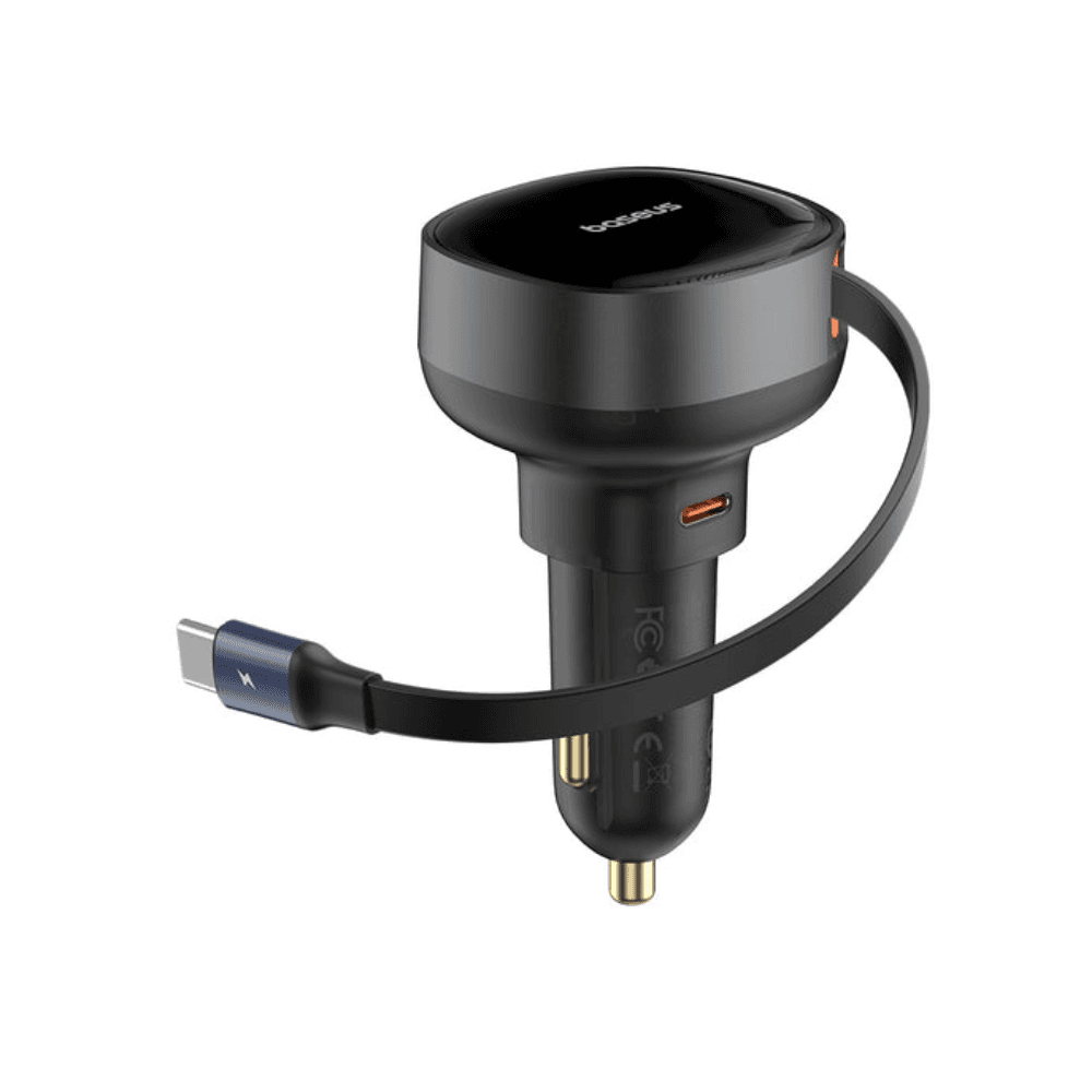 Baseus Enjoyment Pro Retractable USB-C Car Charger, 60Watt - Black