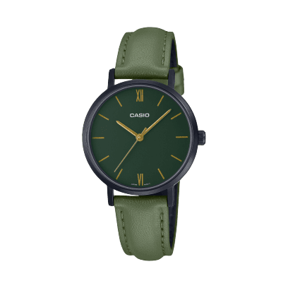 Casio Women's Analog Watch, Leather Strap - Green, LTP-VT02BL-3AUDF