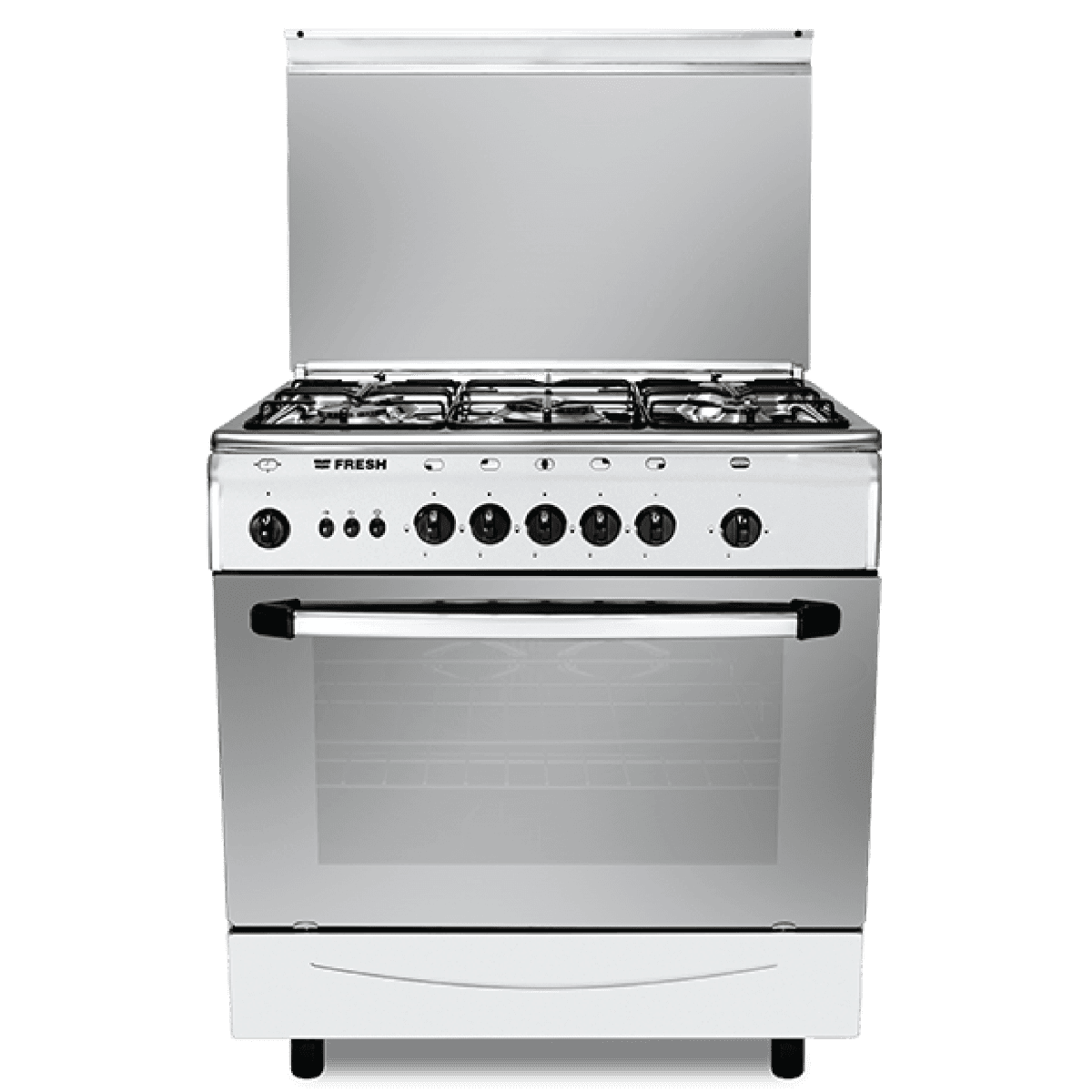 Fresh Forno Gas Cooker, 5 Burners, 80 x 55 cm, Fan, Timer, Stainless, 6608 - Silver