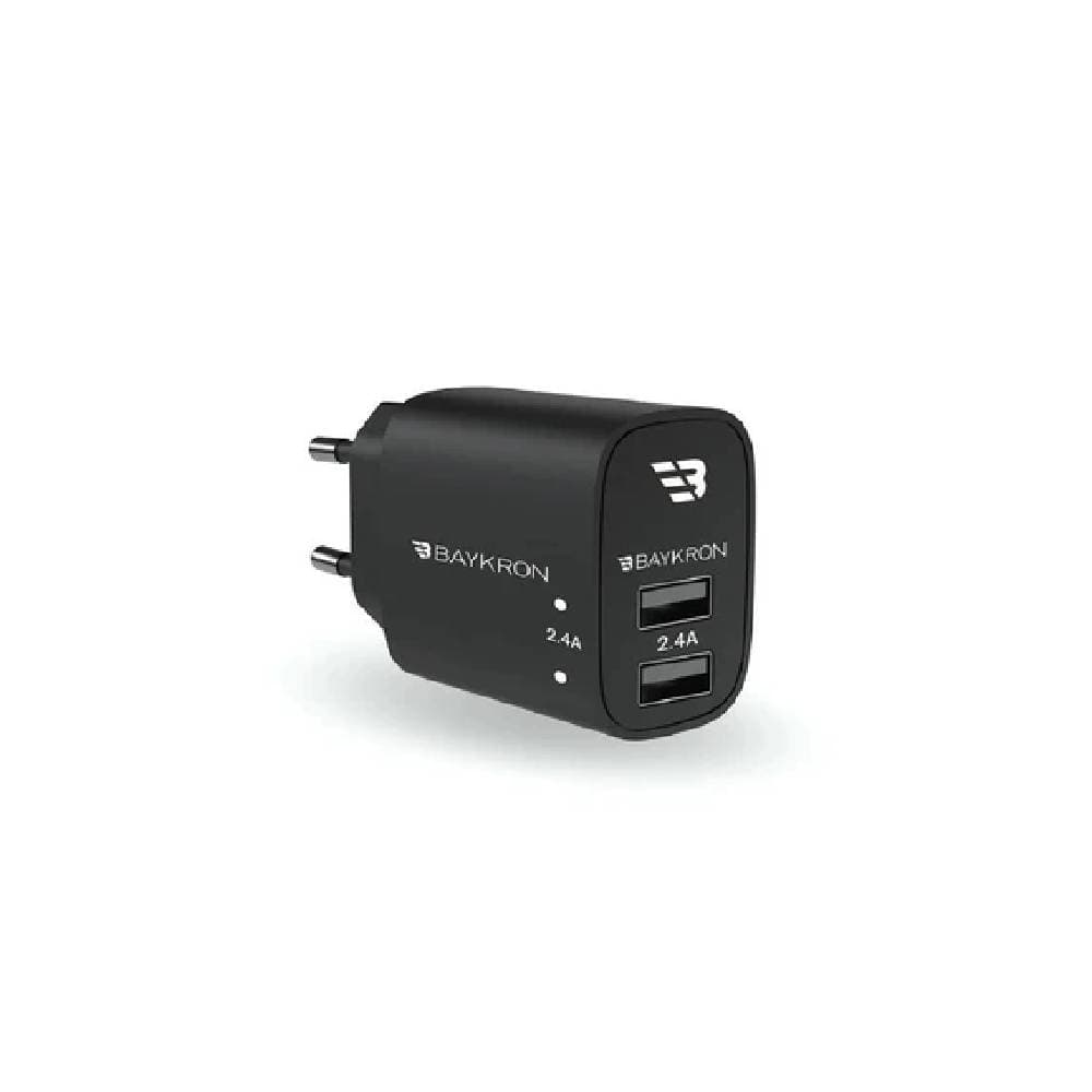 BayKron Smart Wall Charger Dual 12W USB Ports - Two Fast Charging Ports - Black