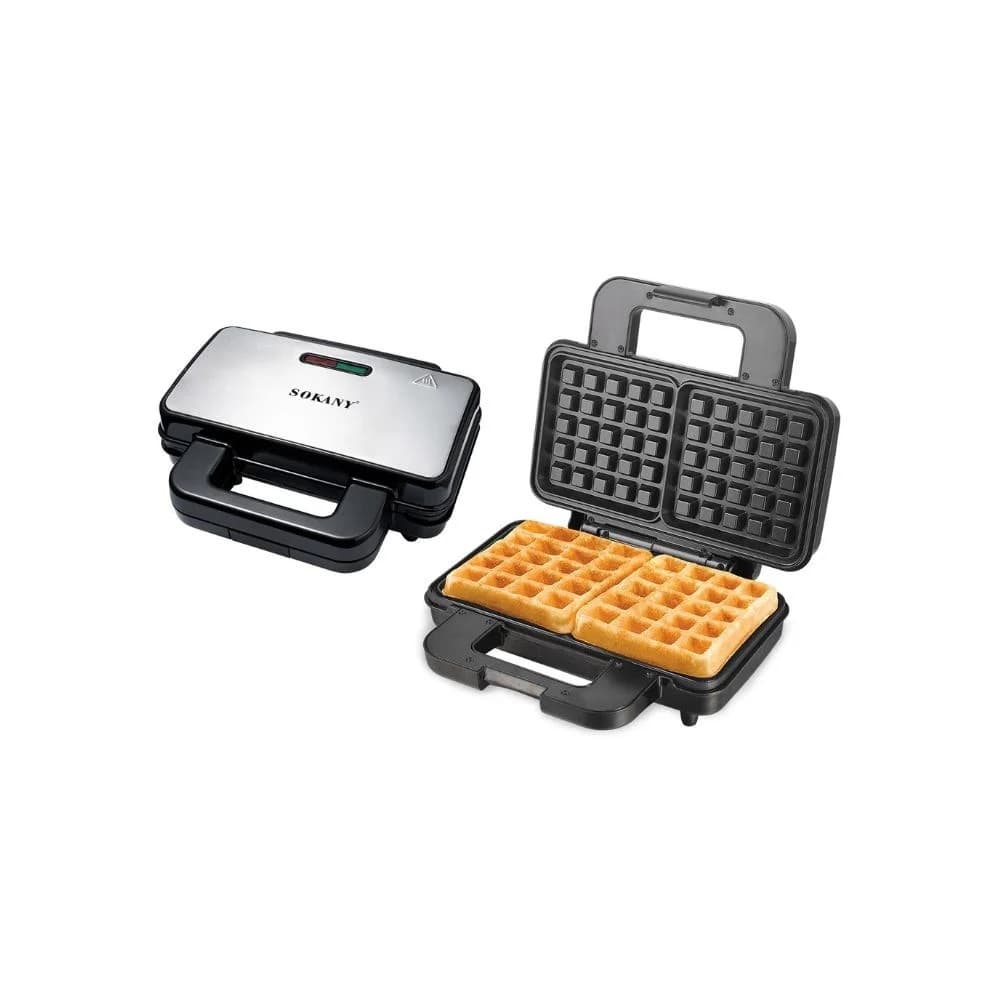 Sokany KJ-225 Waffle Maker, 1000W, Two-Slice, Silver and Black