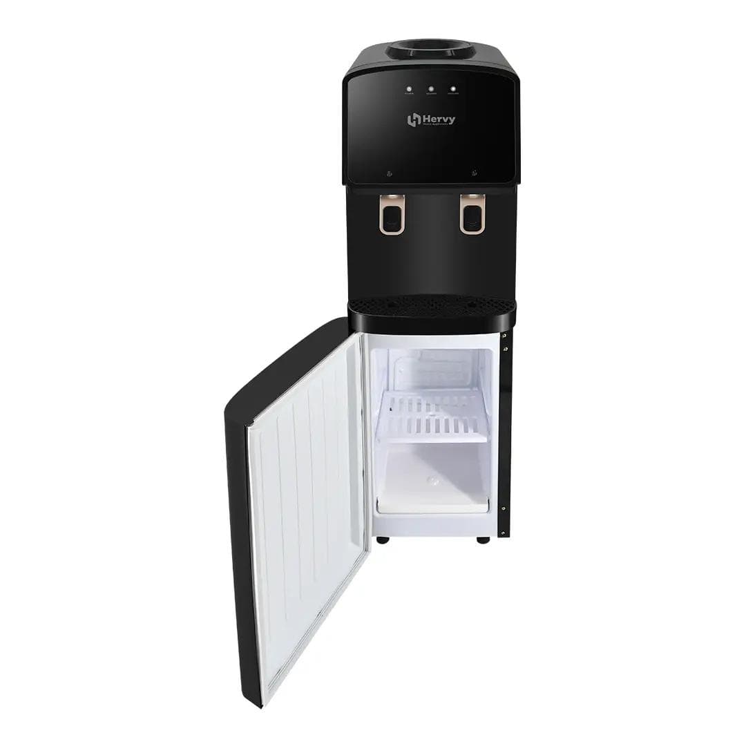 Hervy Water Dispenser 550W, Cold/Hot Water, Storage Cabinet, 0.8L Hot Tank, Stainless Steel Compressor - Black, WD-001