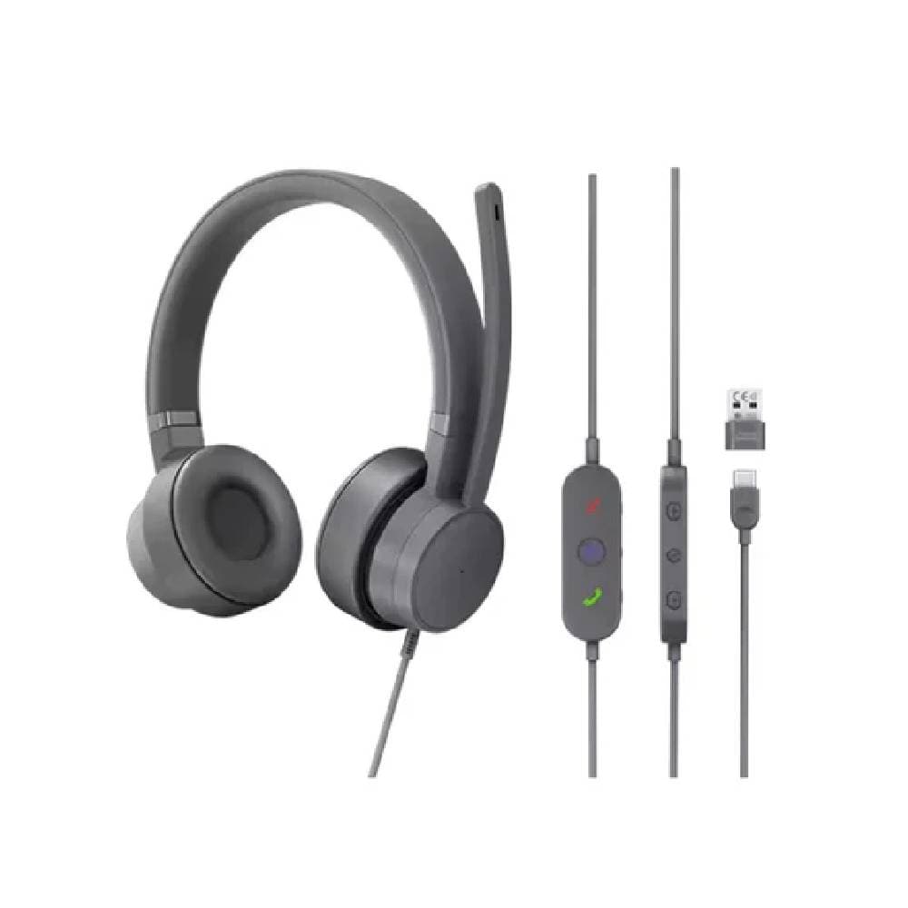 سماعة لينوفو جو السلكية ANC، مزودة بمحركات صوت عالية الجودة، وخاصية إلغاء الضوضاء النشطة والبيئية - رمادي