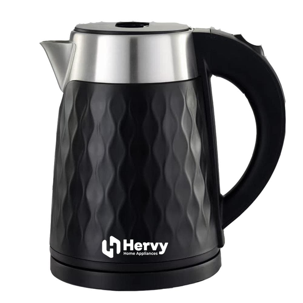 غلاية كريستال هيرفي، 1.7 لتر، 1500 واط، قاعدة قابلة للدوران 360 درجة، داخلية من الفولاذ المقاوم للصدأ - أسود