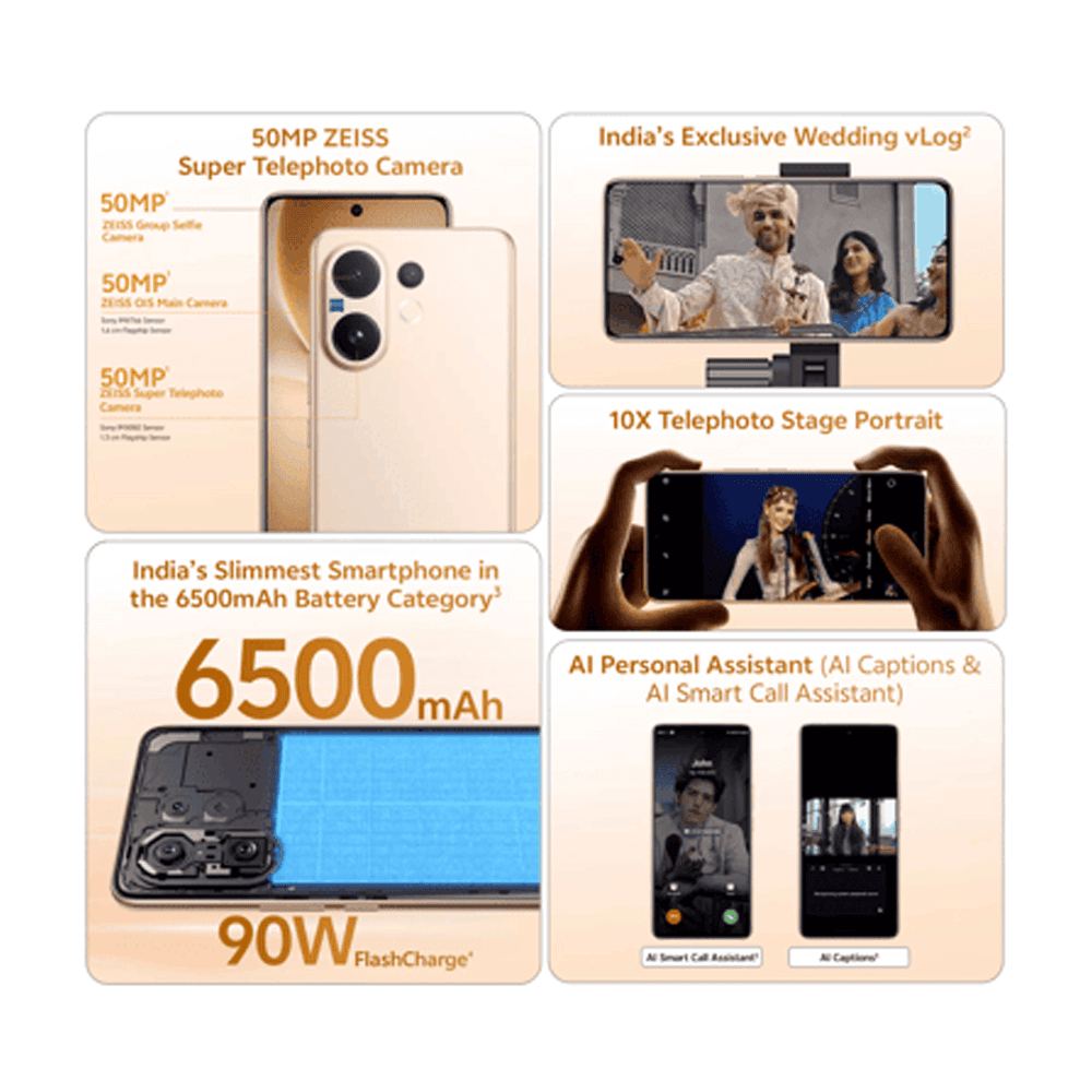Vivo V60 Dual Sim, 256GB, 12GB Ram, 5G -Desert Gold